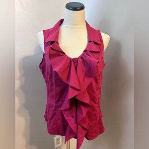 Worthington pink ruffle button down dressy tank top size large